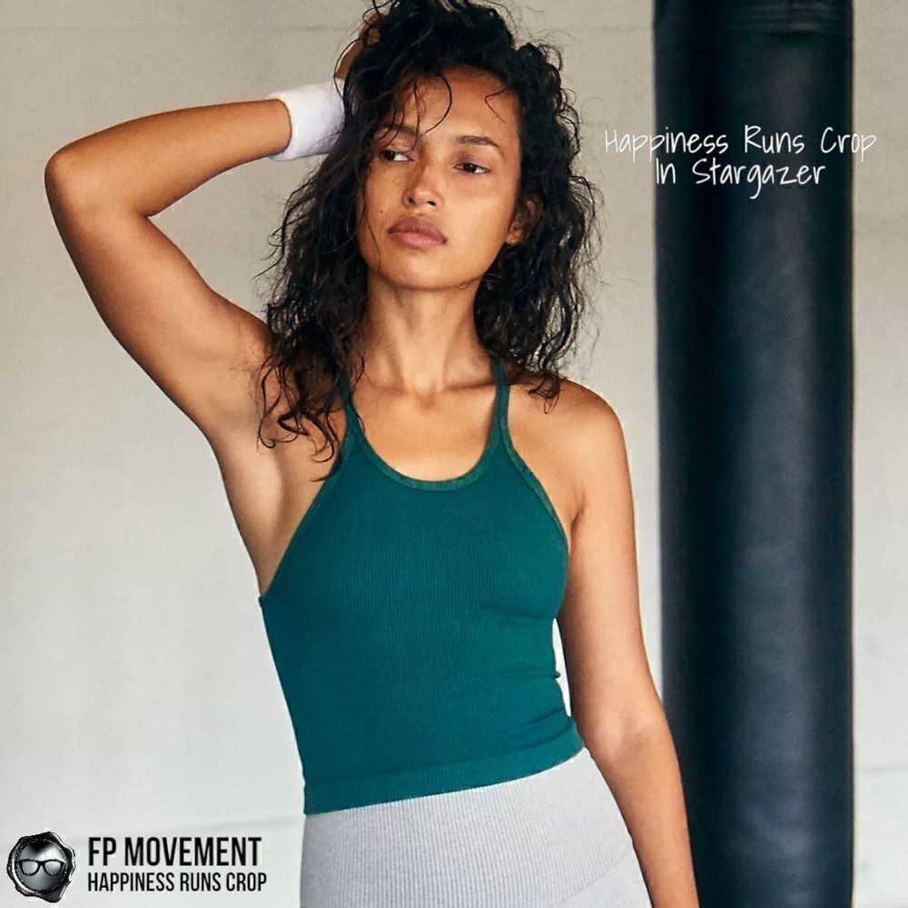 FP MOVEMENT HAPPINESS RUNS CROP TANK IN STARGAZER TEAL XS / SMALL RIBBED BRA TOP - Picture 2 of 8